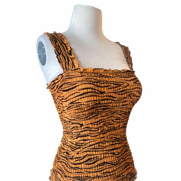 La Ligne Vera Cognac Tiger Smocked Tank Top - Picture 5 of 11